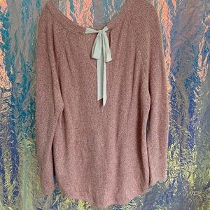 LOFT Sweater with Ribbon Tie in Back, Pink & White, Gently Worn, XL